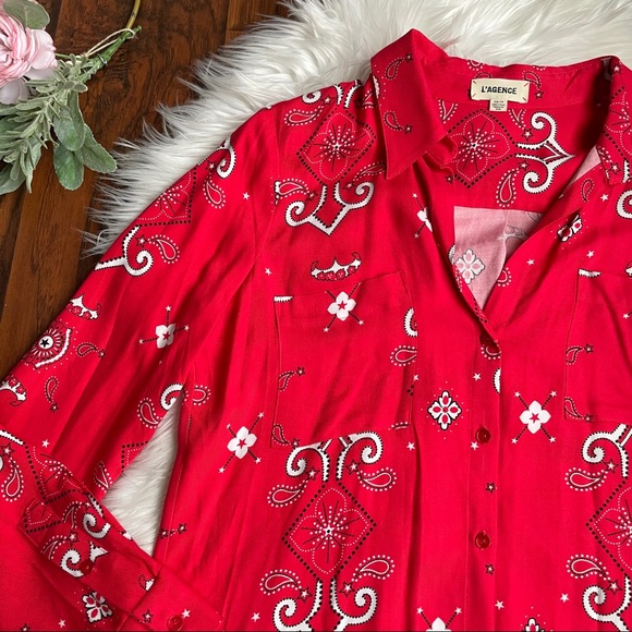 L’agence Jacqueline Red Bandana Button Down Top - Picture 3 of 5